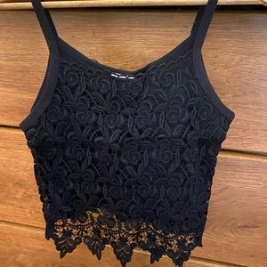 Black laced cropped tank top